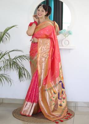 Pink elegant art silk woven saree with rich zari border 1