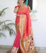 Pink elegant art silk woven saree with rich zari border