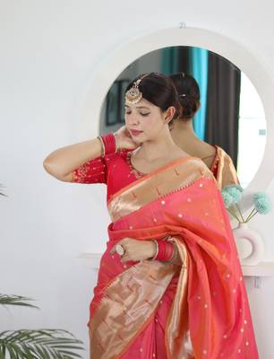 Pink elegant art silk woven saree with rich zari border 5
