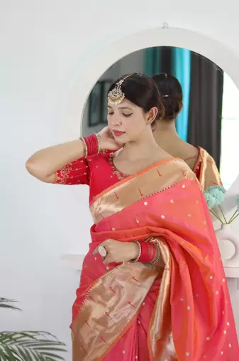 Pink elegant art silk woven saree with rich zari border