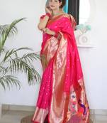 Pink elegant art silk woven saree with rich zari border