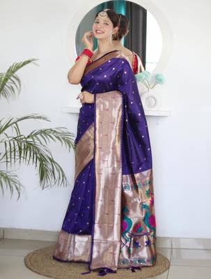 Violet elegant art silk woven saree with rich zari border 1