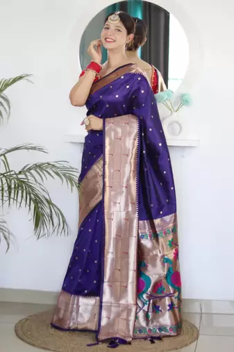 Violet elegant art silk woven saree with rich zari border