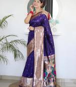 Violet elegant art silk woven saree with rich zari border