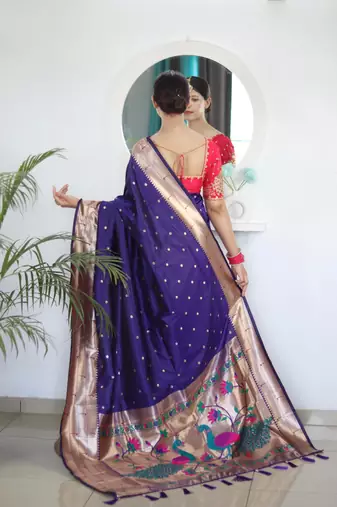 Violet elegant art silk woven saree with rich zari border