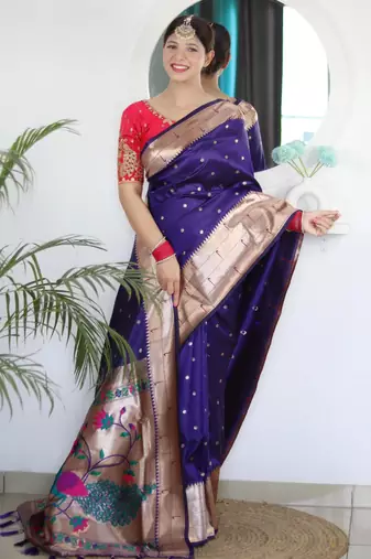 Violet elegant art silk woven saree with rich zari border
