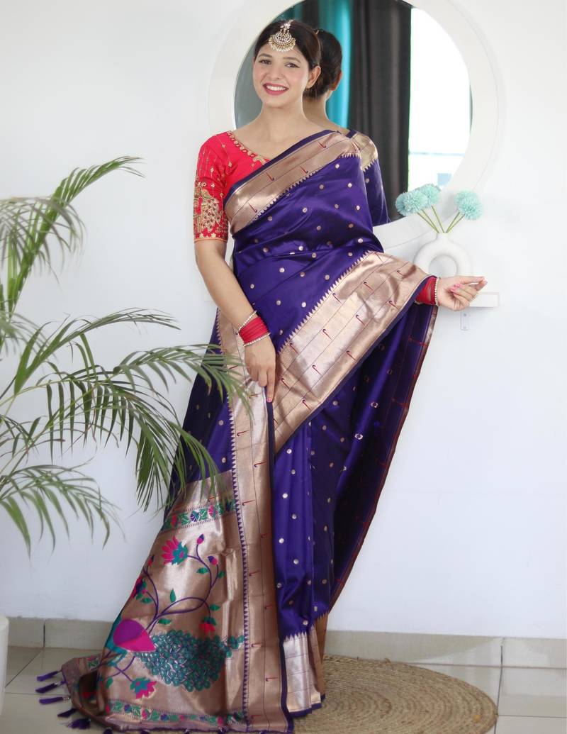 Violet elegant art silk woven saree with rich zari border