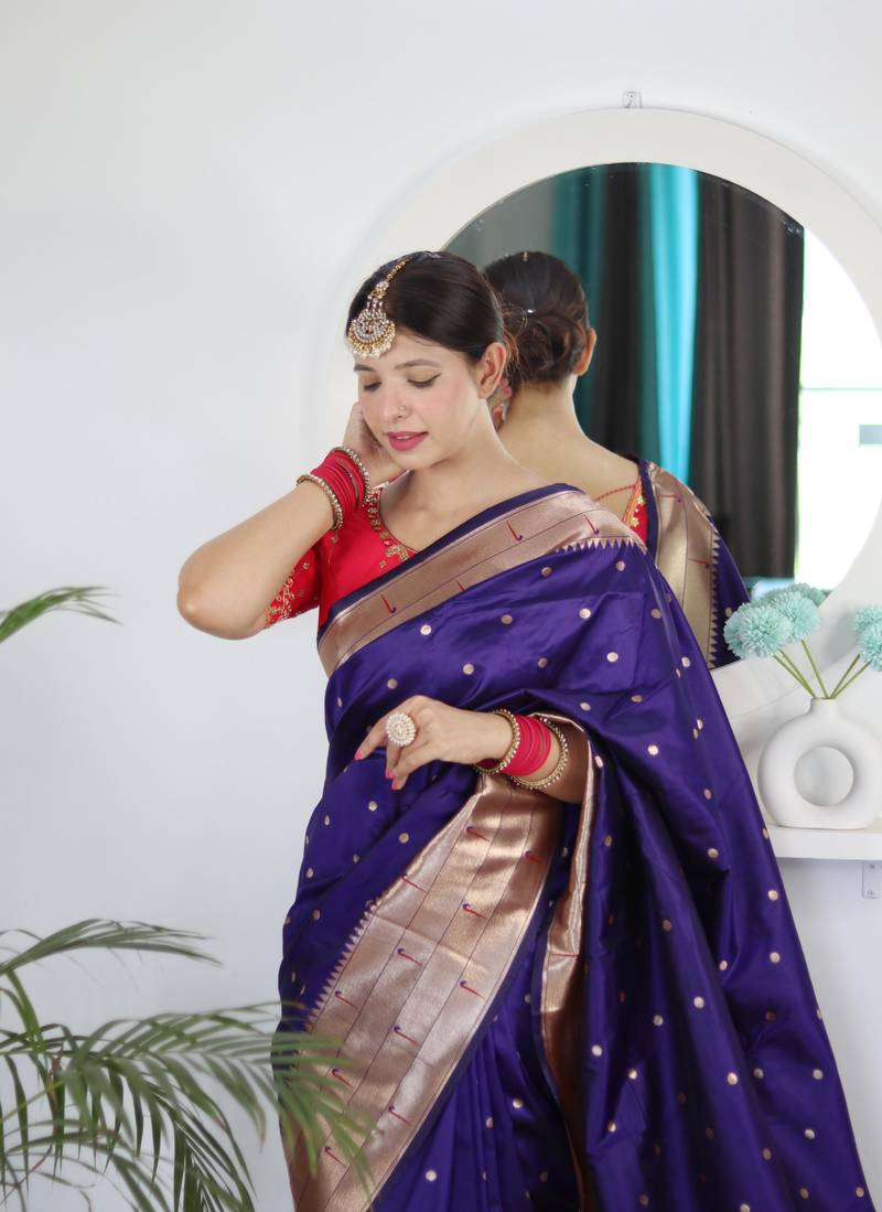 Violet elegant art silk woven saree with rich zari border