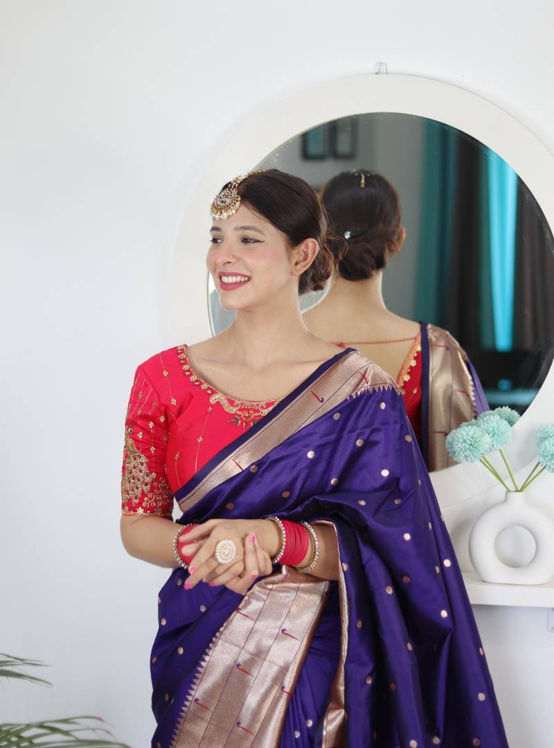 Violet elegant art silk woven saree with rich zari border