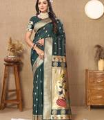 Green elegant art silk woven saree with rich zari border