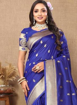 Blue elegant art silk woven saree with rich zari border 1