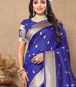 Blue elegant art silk woven saree with rich zari border