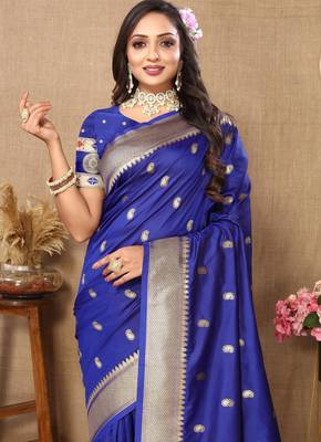 Blue elegant art silk woven saree with rich zari border 4