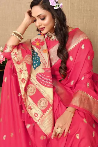 Light pink elegant art silk woven saree with rich zari border