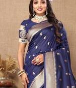 Navy blue elegant art silk woven saree with rich zari border
