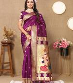Wine elegant art silk woven saree with rich zari border