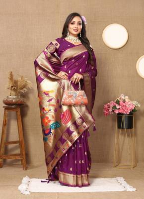 Wine elegant art silk woven saree with rich zari border 3