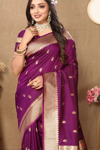 Wine elegant art silk woven saree with rich zari border