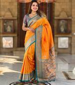 Mustard elegant art silk woven saree with rich zari border