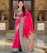 Pink elegant art silk woven saree with rich zari border