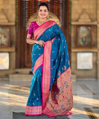 Sky blue elegant art silk woven saree with rich zari border 1