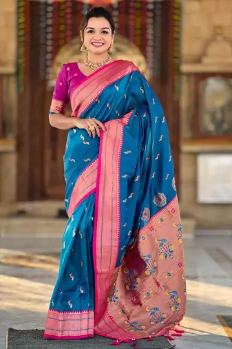 Sky blue elegant art silk woven saree with rich zari border