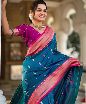 Sky blue elegant art silk woven saree with rich zari border 3