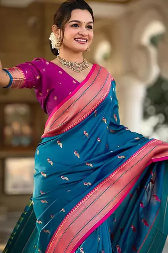 Sky blue elegant art silk woven saree with rich zari border