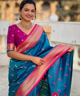 Sky blue elegant art silk woven saree with rich zari border 4