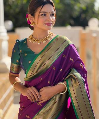 Wine elegant art silk woven saree with rich zari border 3