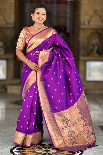 Magenta elegant art silk woven saree with rich zari border