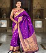 Magenta elegant art silk woven saree with rich zari border