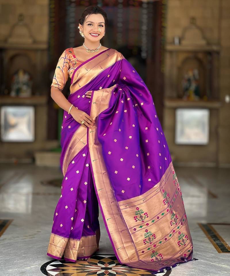 Magenta elegant art silk woven saree with rich zari border