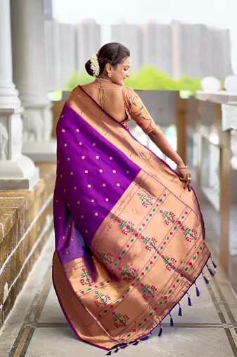 Magenta elegant art silk woven saree with rich zari border
