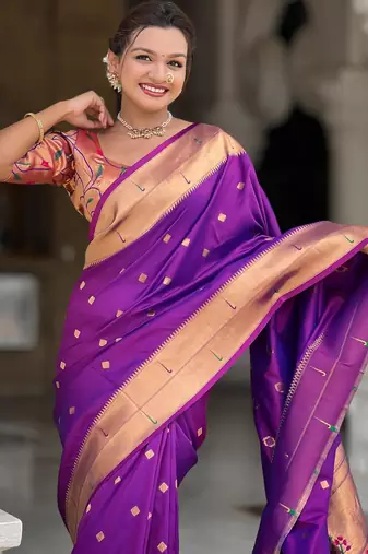 Magenta elegant art silk woven saree with rich zari border