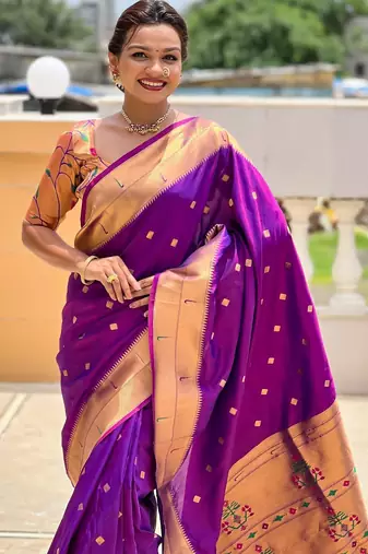 Magenta elegant art silk woven saree with rich zari border