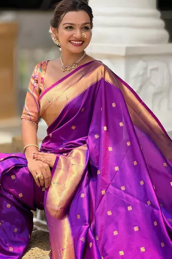 Magenta elegant art silk woven saree with rich zari border