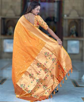 Orange elegant art silk woven saree with rich zari border 2