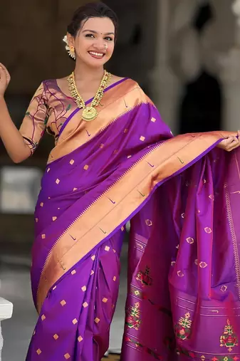 Purple elegant art silk woven saree with rich zari border