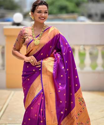 Purple elegant art silk woven saree with rich zari border 4
