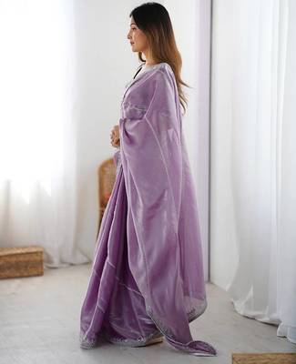 Lavender thread sequin organza silk party wear saree 3