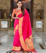 Pink elegant art silk woven saree with rich zari border
