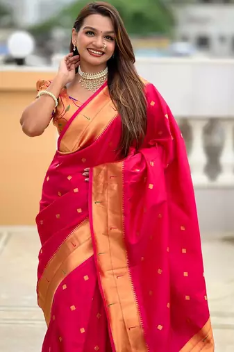 Pink elegant art silk woven saree with rich zari border