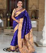 Violet elegant art silk woven saree with rich zari border