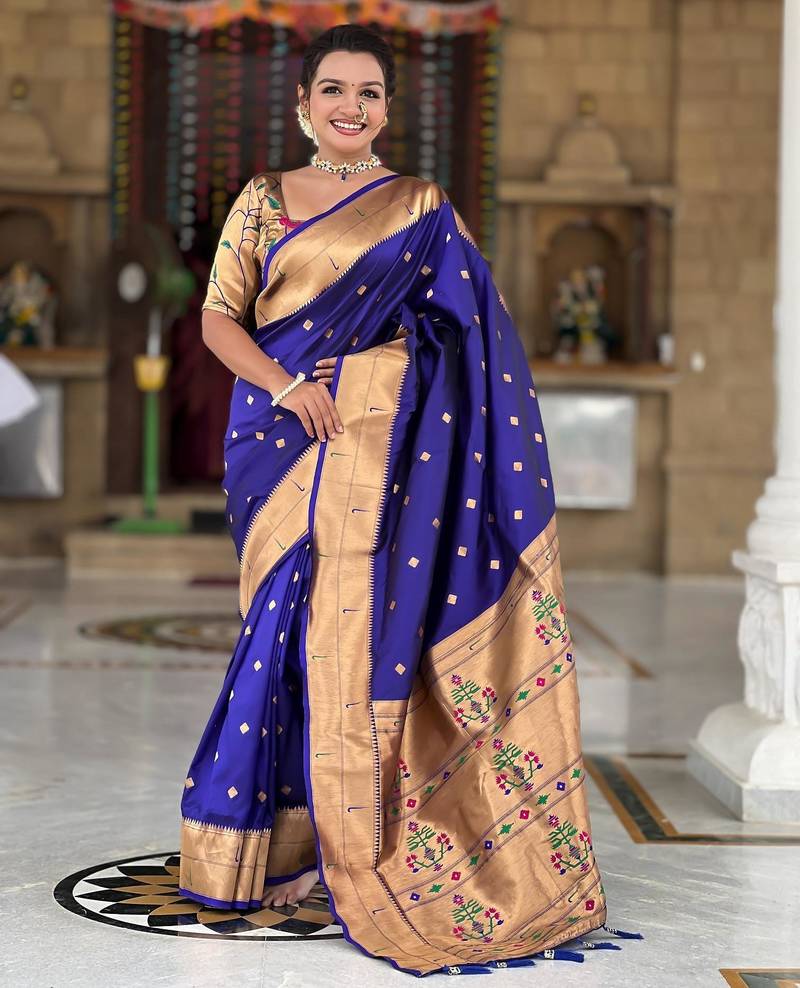 Violet elegant art silk woven saree with rich zari border