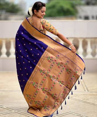 Violet elegant art silk woven saree with rich zari border 2