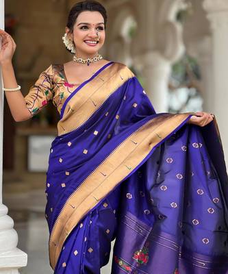 Violet elegant art silk woven saree with rich zari border 3