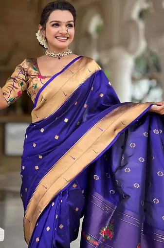 Violet elegant art silk woven saree with rich zari border