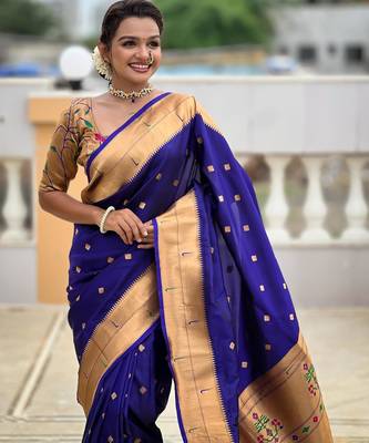 Violet elegant art silk woven saree with rich zari border 4