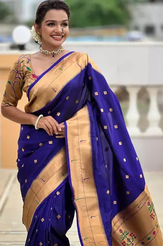 Violet elegant art silk woven saree with rich zari border